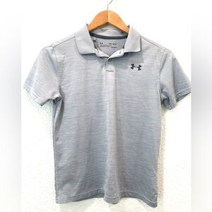 Under Armour Heatgear Boy’s Size Medium Light Gray Polo Golf Shirt Logo Sporty